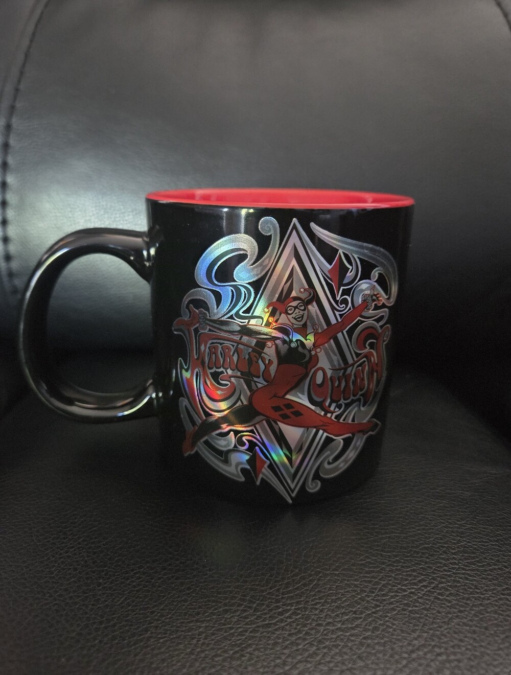 DC Harley Quinn Themed Holographic Black and Red Large Ceramic Mug